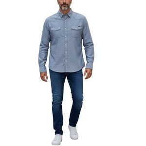 AMBIG Men's Blue Chambray Western Style Button Down Shirt Size XL-Casual‎